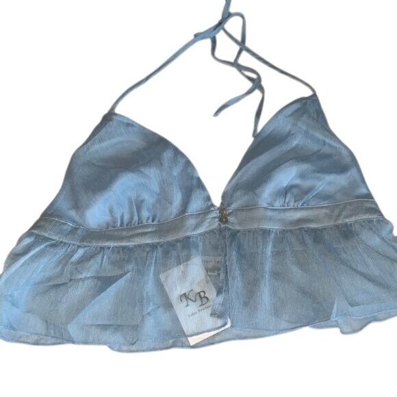 Bear Dance Light Blue Sheer Halter Top L Polyester China - Picture 1 of 6